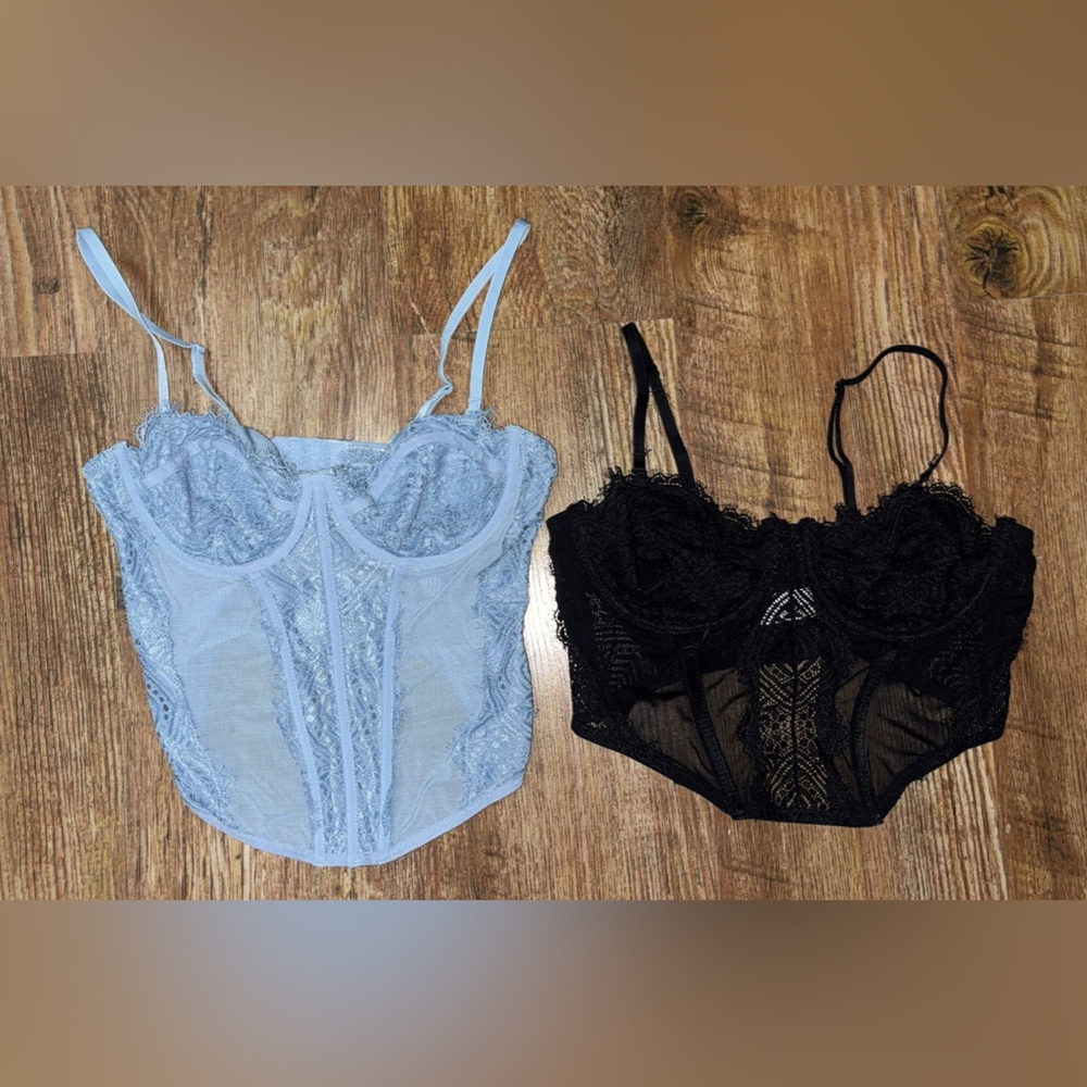 women’s garage lace corset set - black and blue